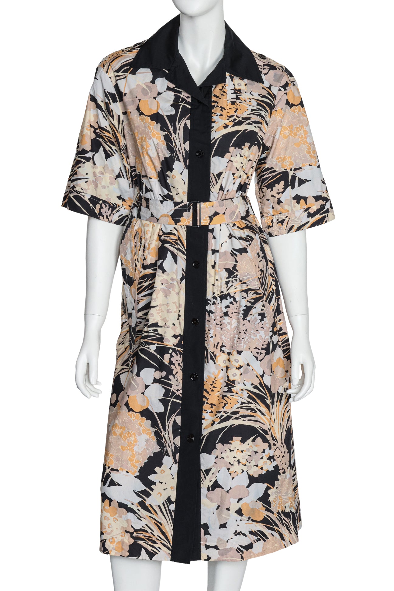 DRIES VAN NOTEN - A FLORAL PRINT DRESS WITH MATCHING BELT