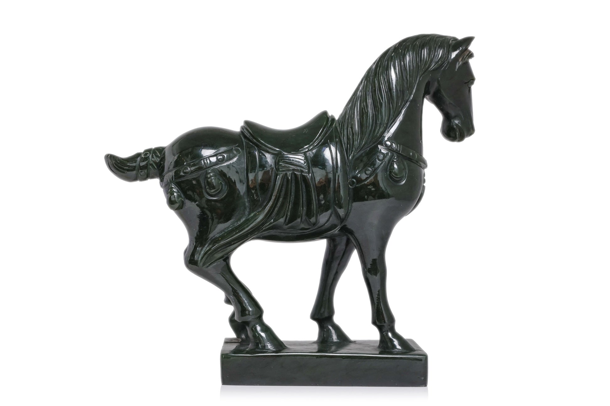 A SPINACH JADE MODEL OF A HORSE
