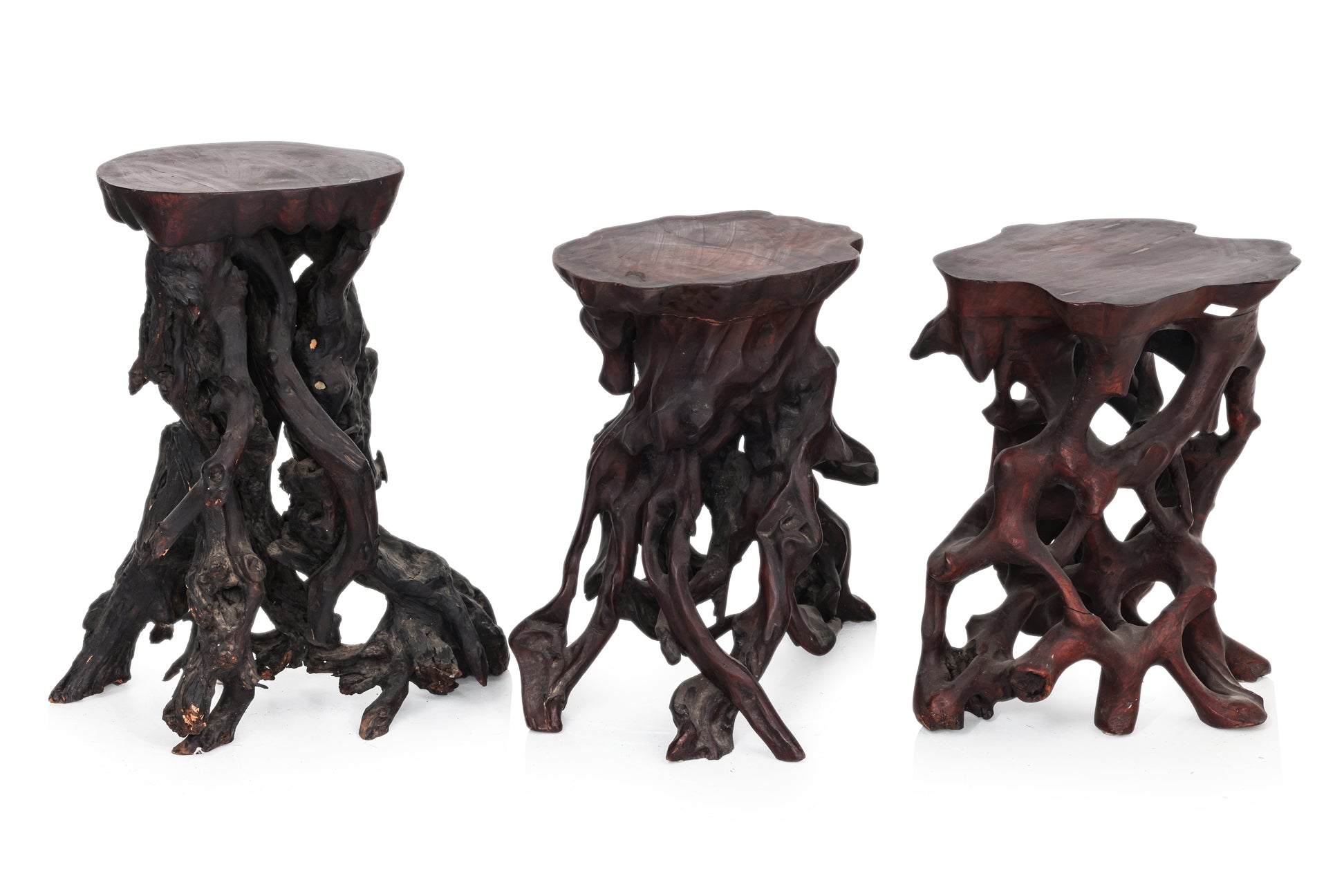 A GROUP OF THREE LARGE ROOT WOOD STANDS