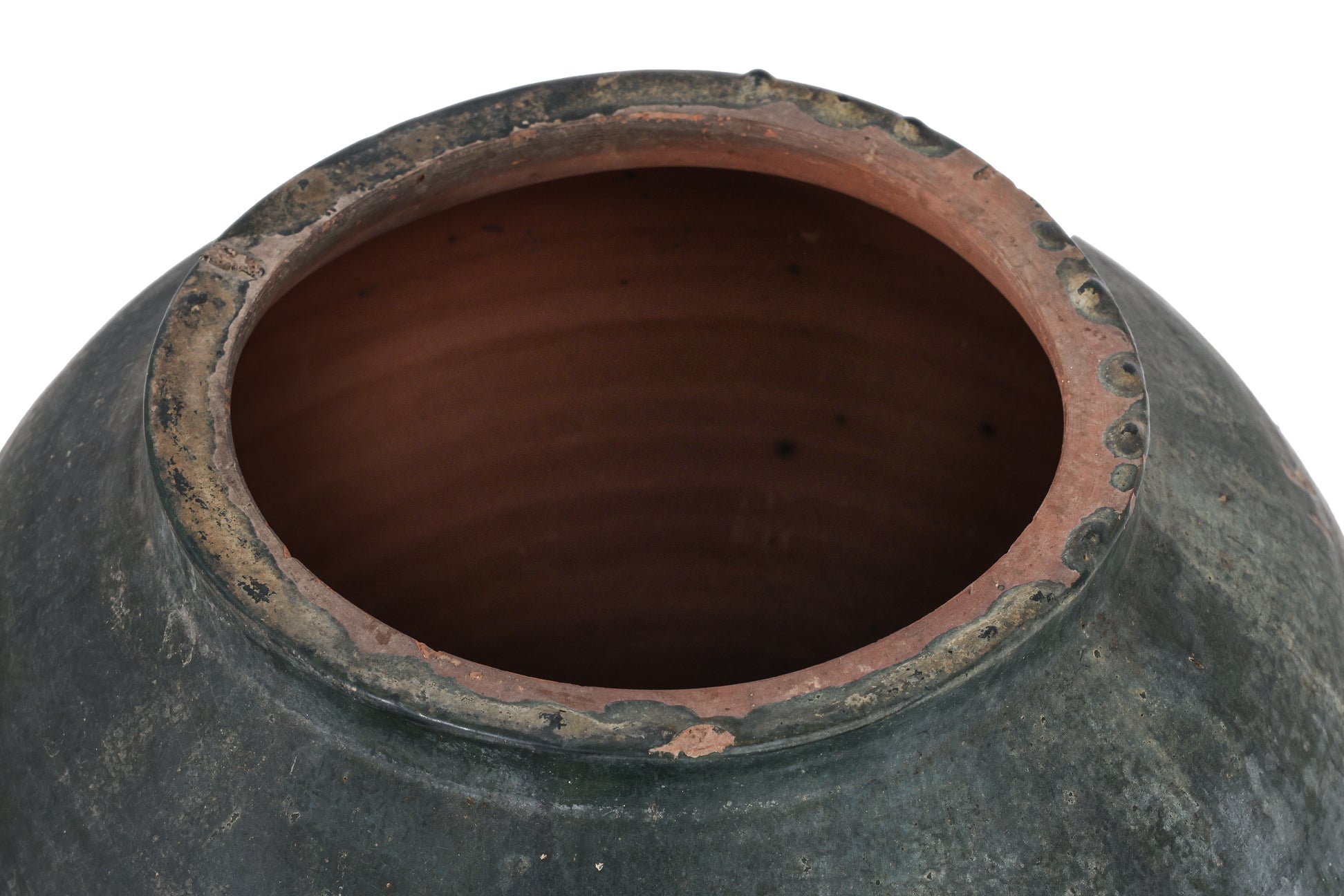 A LARGE GREEN GLAZED POTTERY JAR