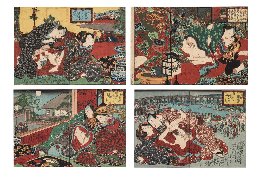 KOIKAWA SHOZAN (JAPANESE, 1821-1907) - FOUR SHUNGA UKIYO-E WOODBLOCK PRINTS