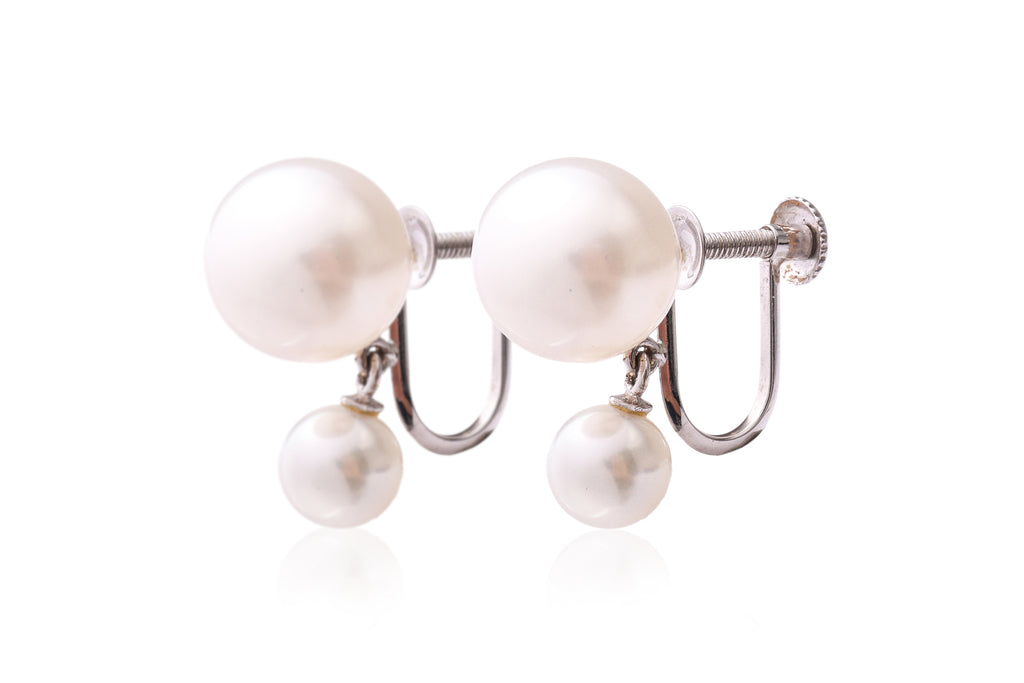 A PAIR OF AKOYA CULTURED PEARL DROP EARRINGS