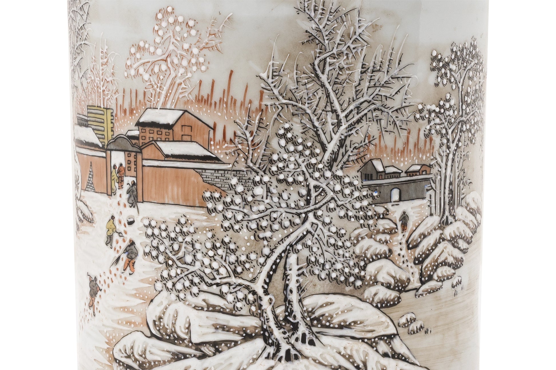 A WINTER LANDSCAPE DECORATED BRUSHPOT IN THE MANNER OF HE XUREN