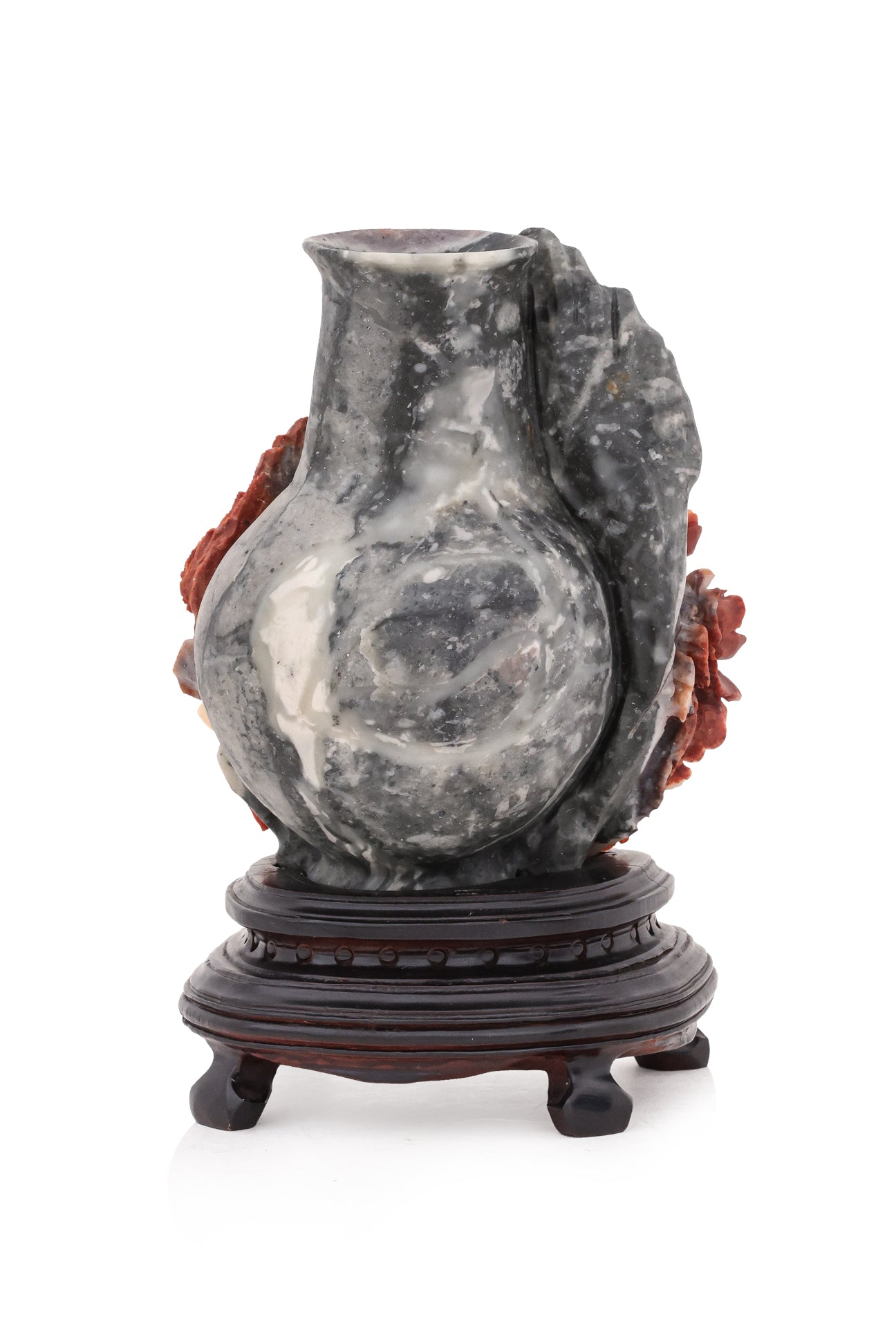 A SHOUSHAN STONE VASE WITH BIRDS AND PEONIES