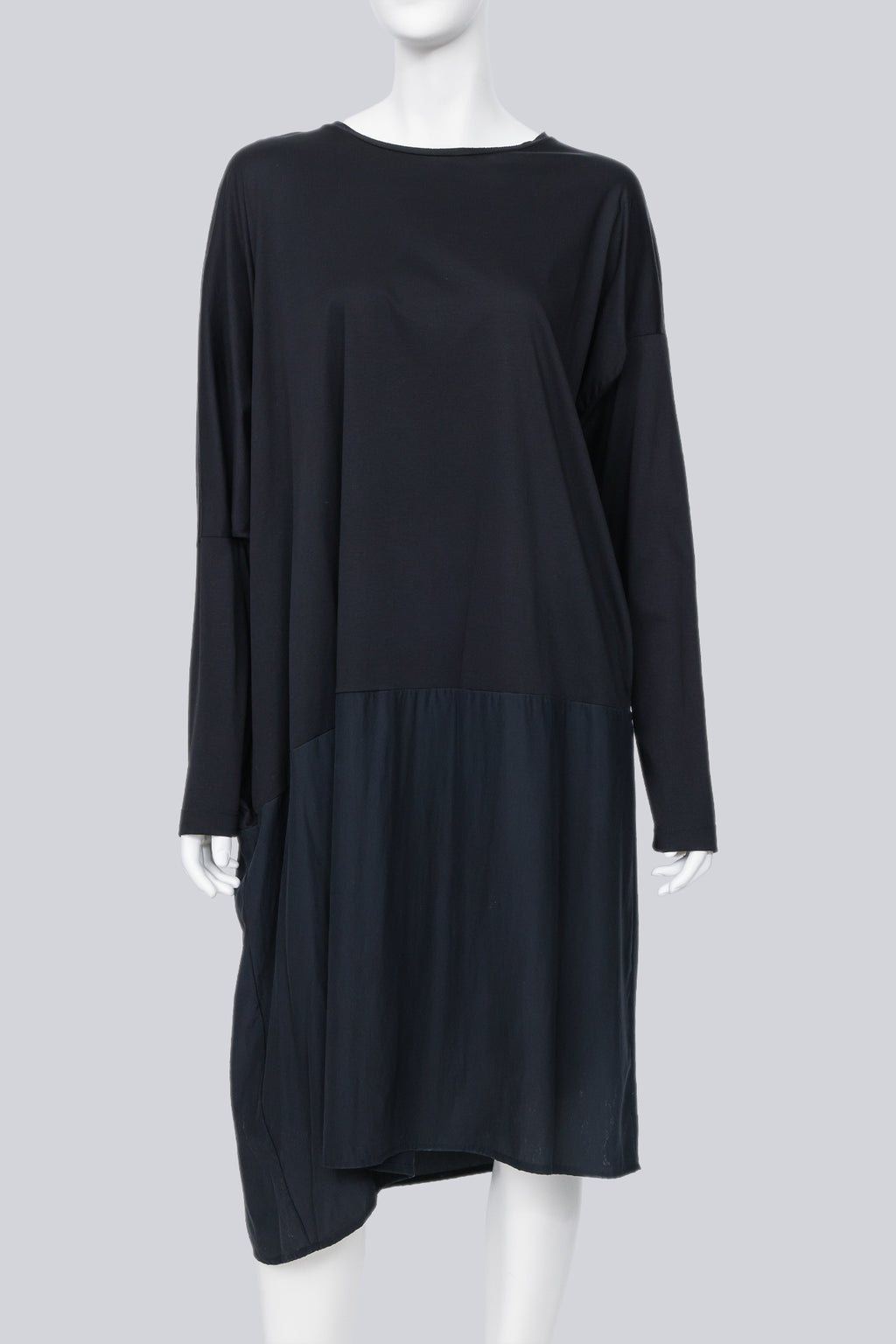 JIL SANDER - A BLACK LONG-SLEEVE TWO-PANEL DRESS