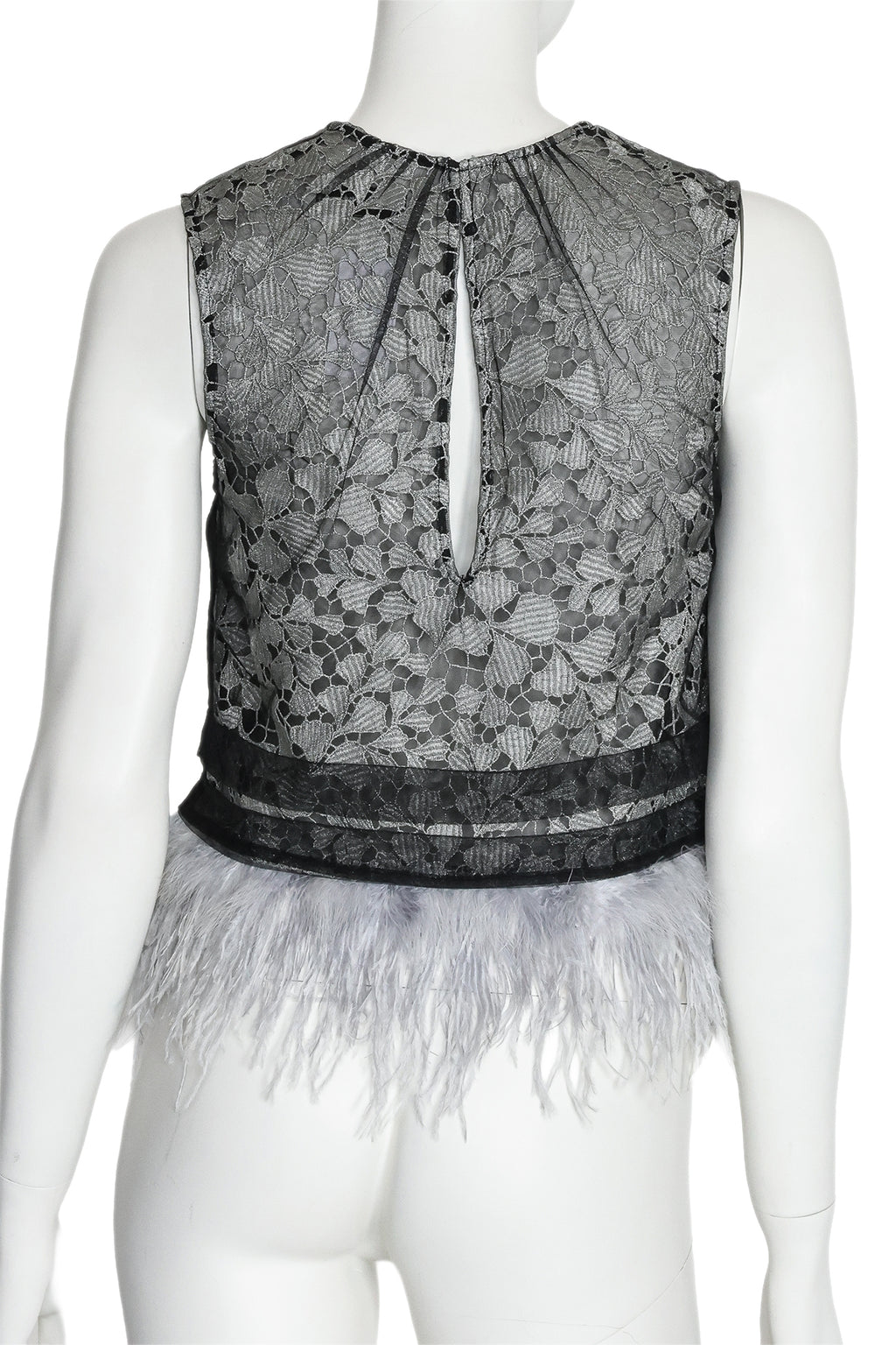 SELF-PORTRAIT - A SLEEVELESS LACE TOP WITH FEATHER TRIM