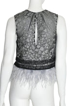 SELF-PORTRAIT - A SLEEVELESS LACE TOP WITH FEATHER TRIM