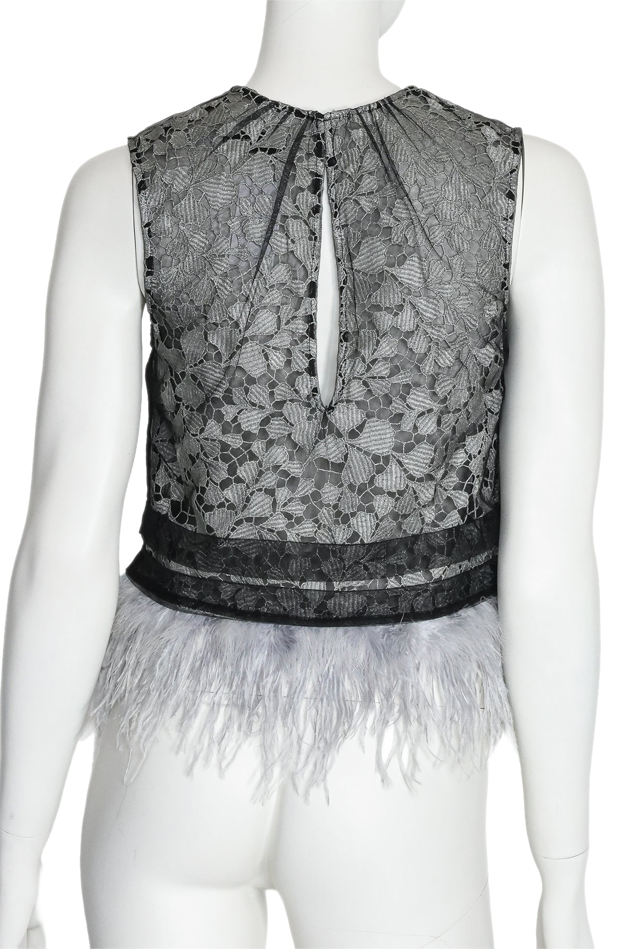 SELF-PORTRAIT - A SLEEVELESS LACE TOP WITH FEATHER TRIM
