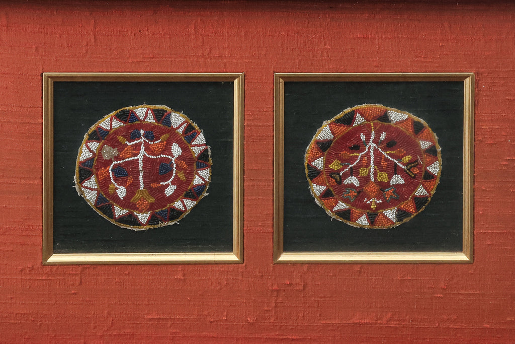 TWO SOUTHEAST ASIAN BEADWORK PANELS AND A SET OF TEXTILE PANELS