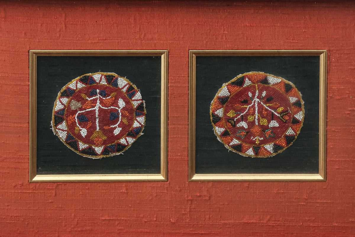 TWO SOUTHEAST ASIAN BEADWORK PANELS AND A SET OF TEXTILE PANELS