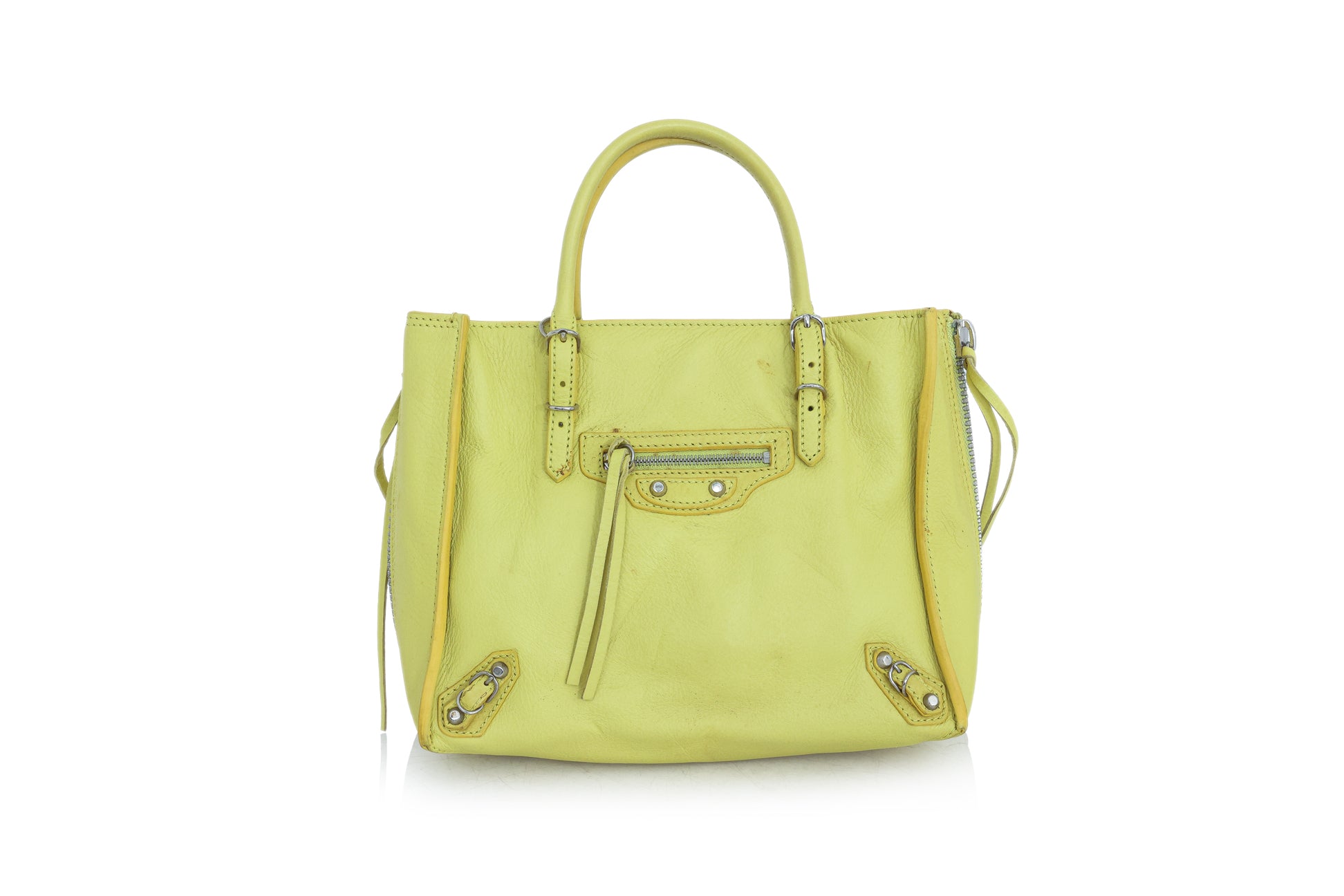 BALENCIAGA - A LIME GREEN PAPIER MINI A4 CROSSBODY BAG