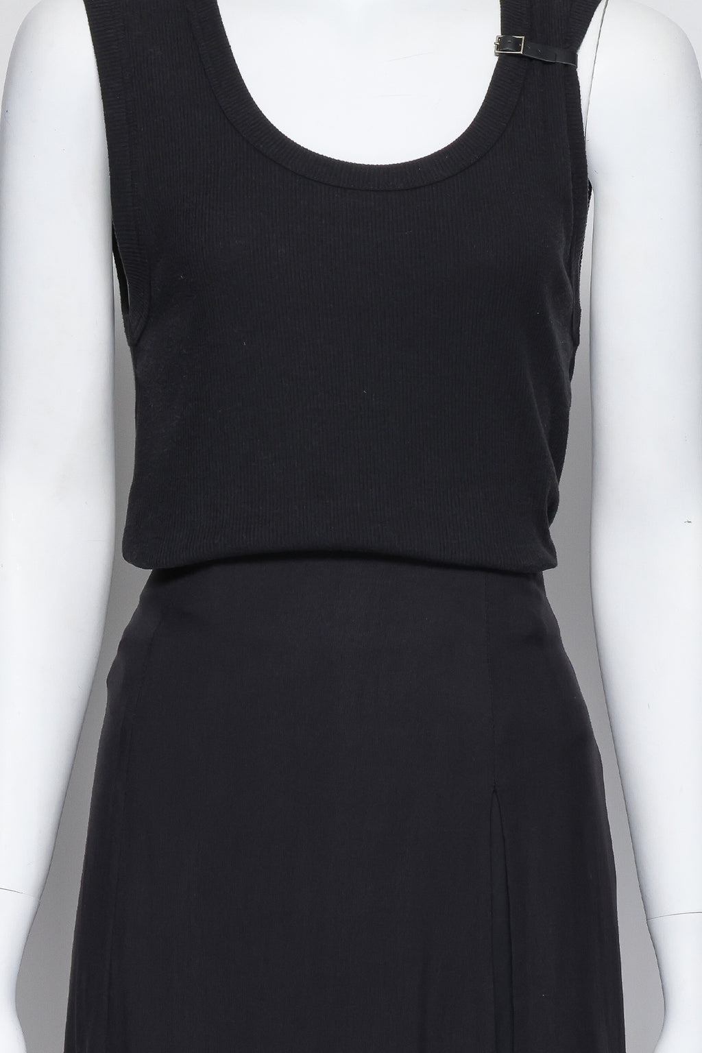 MARTIN MARGIELA - A BLACK BUCKLE TANK AND SKIRT SET