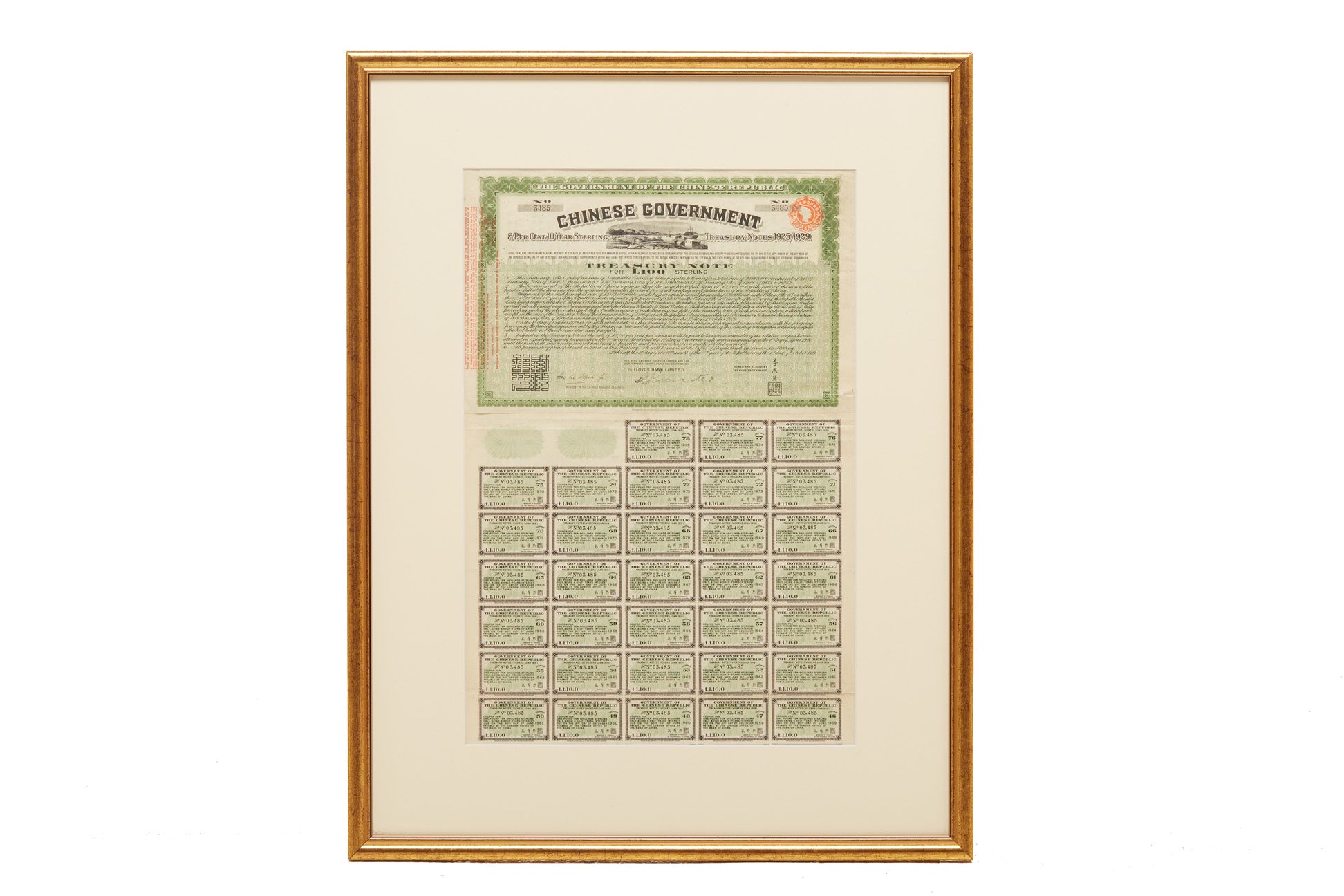A 8% VICKERS' CHINA AEROPLANE SERVICES LOAN, £100 (1919)