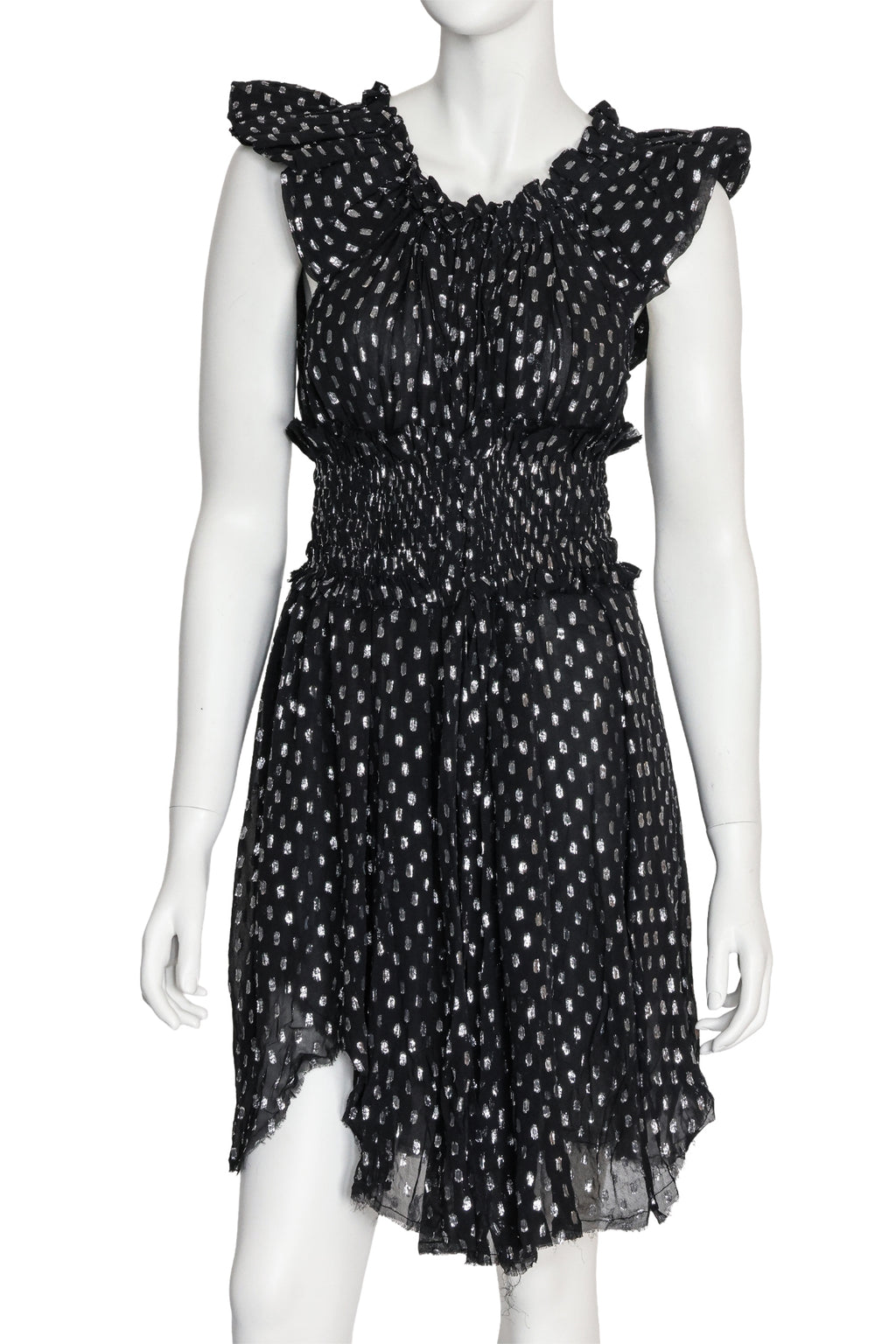 ÉTOILE ISABEL MARANT - A BLACK AND METALLIC SILK-BLEND DRESS WITH MATCHING BELT