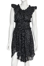 ÉTOILE ISABEL MARANT - A BLACK AND METALLIC SILK-BLEND DRESS WITH MATCHING BELT
