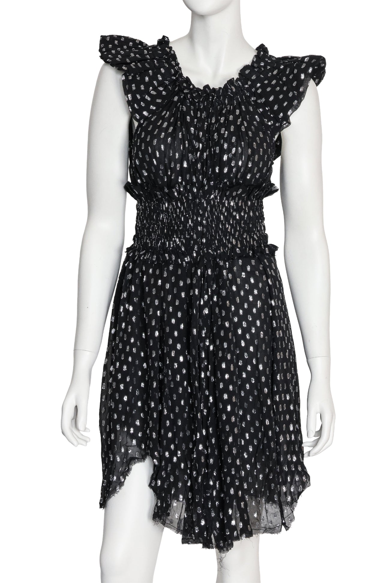 ÉTOILE ISABEL MARANT - A BLACK AND METALLIC SILK-BLEND DRESS WITH MATCHING BELT