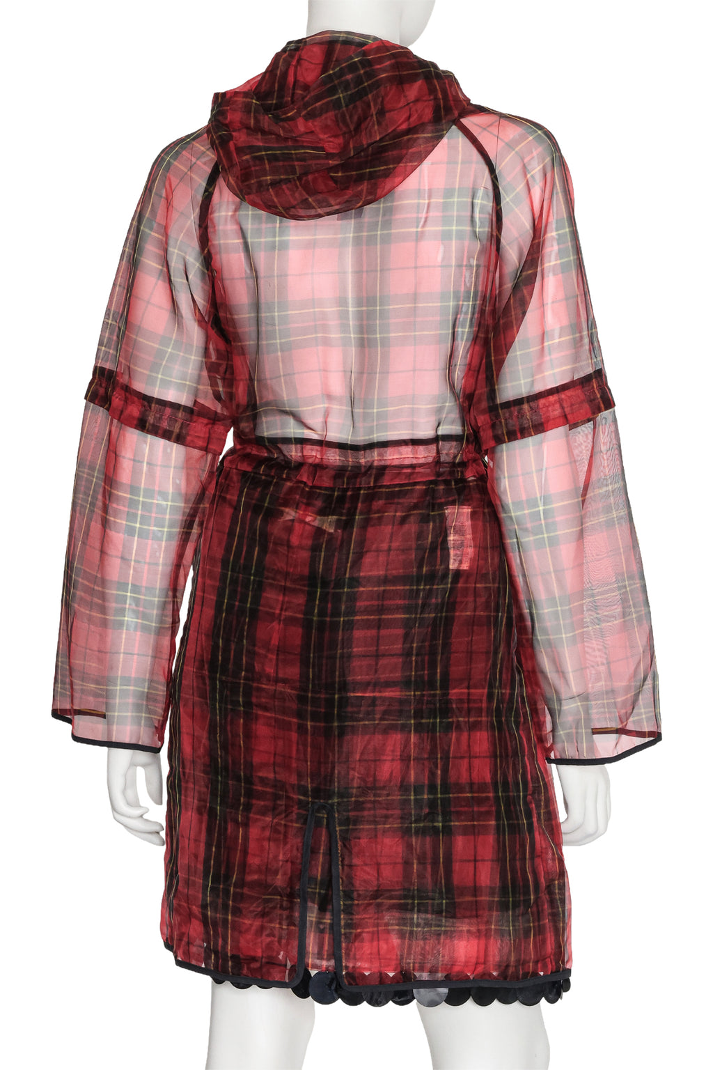 MARNI - A SHEER TARTAN HOODED COAT AND SKIRT SET