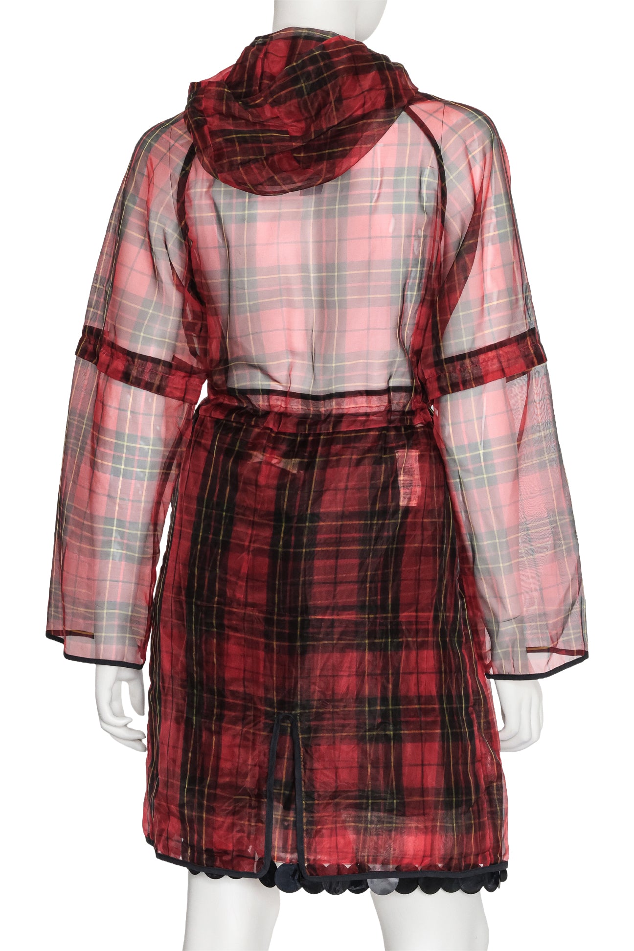 MARNI - A SHEER TARTAN HOODED COAT AND SKIRT SET