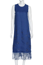 MSGM - A BLUE LINEN SLEEVELESS DRESS WITH METAL RING DETAILS, SPRING RTW 2016
