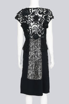 PRADA - A 2008 BLACK COTTON BLEND HEAVY LACE APPLIQUE PANELLED DRESS