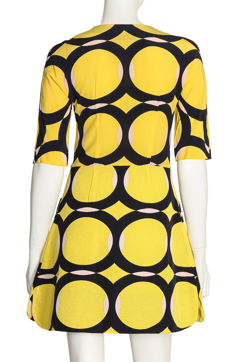 MARNI - A YELLOW AND BLACK CIRCLE PRINT SHORT SLEEVE DRESS, RTW SPRING 2012