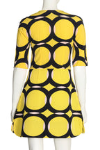 MARNI - A YELLOW AND BLACK CIRCLE PRINT SHORT SLEEVE DRESS, RTW SPRING 2012