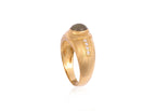 A CAT'S EYE CHRYSOBERYL AND DIAMOND RING