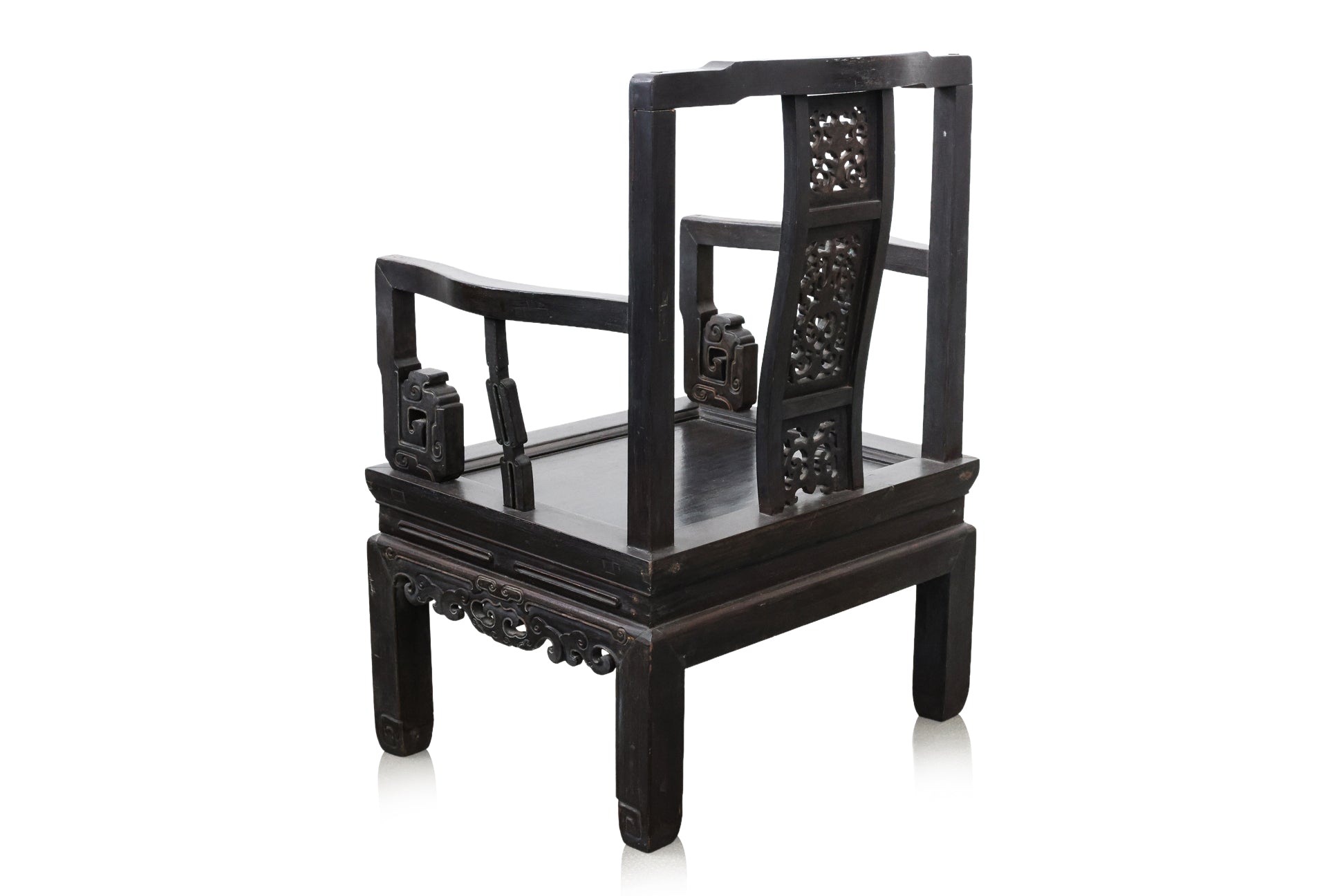 A SET OF SIX SIMILAR CHINESE CARVED HARDWOOD ARMCHAIRS