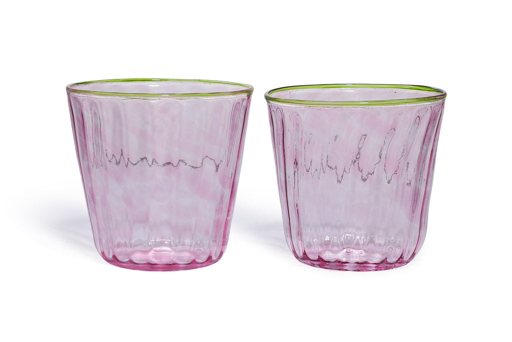 A SET OF TEN PINK GLASS TUMBLERS