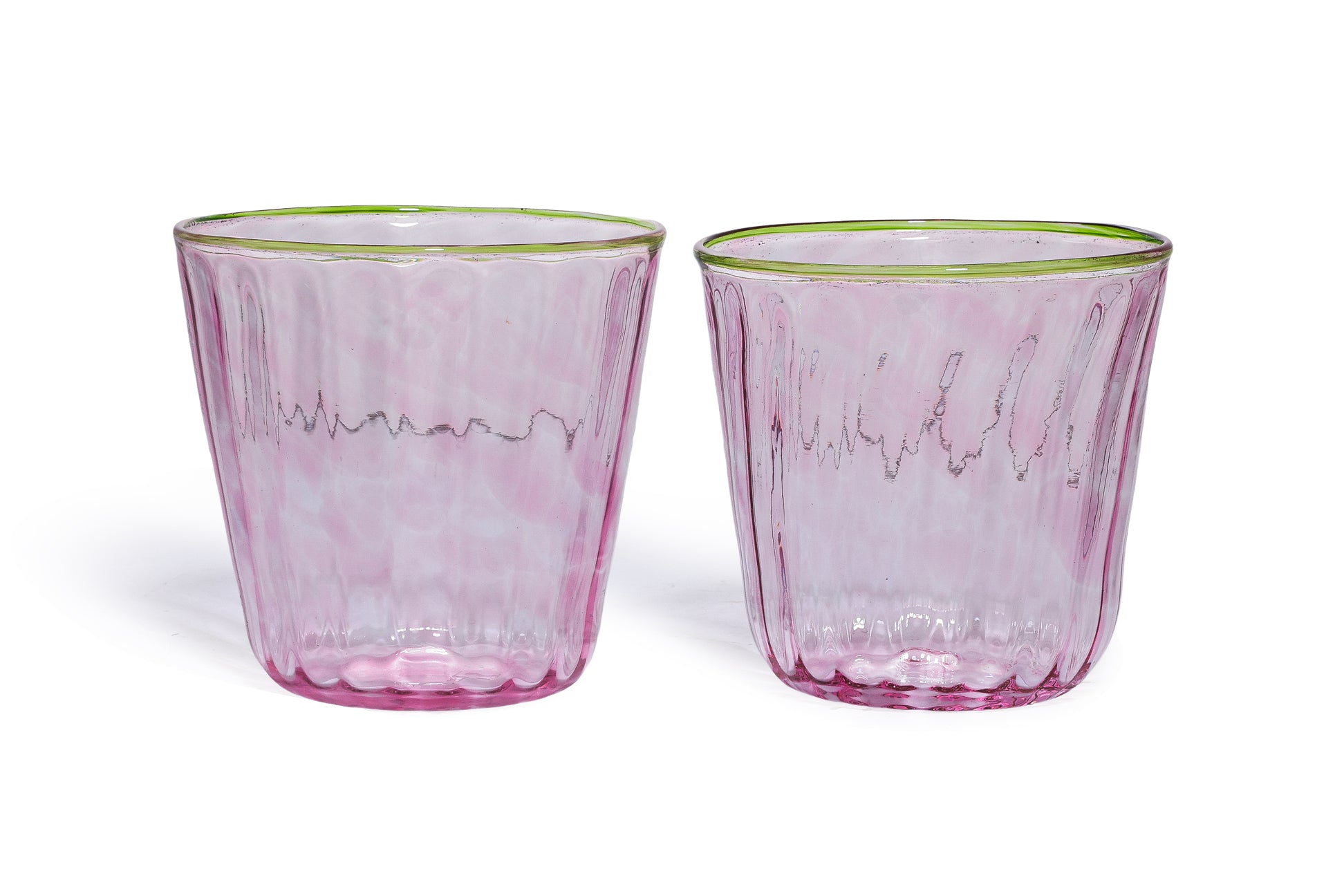 A SET OF TEN PINK GLASS TUMBLERS