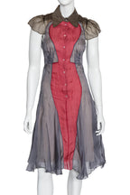 CARVEN - A MULTICOLOURED SILK DRESS WITH COLLAR AND SHOULDER PLEATS