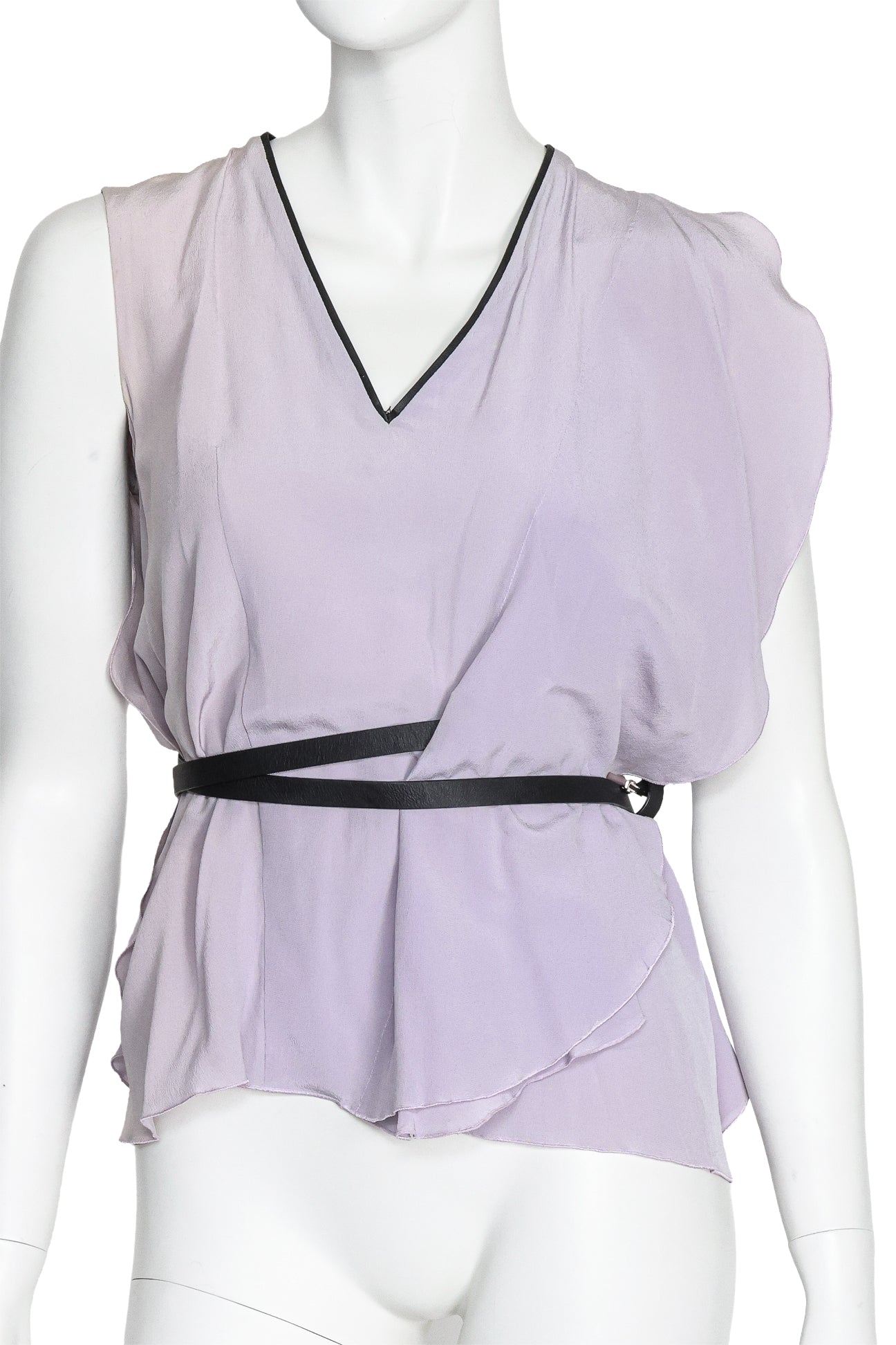 MARNI - A LILAC SILK AND LAMBSKIN SLEEVELESS BLOUSE, SPRING RTW 2011