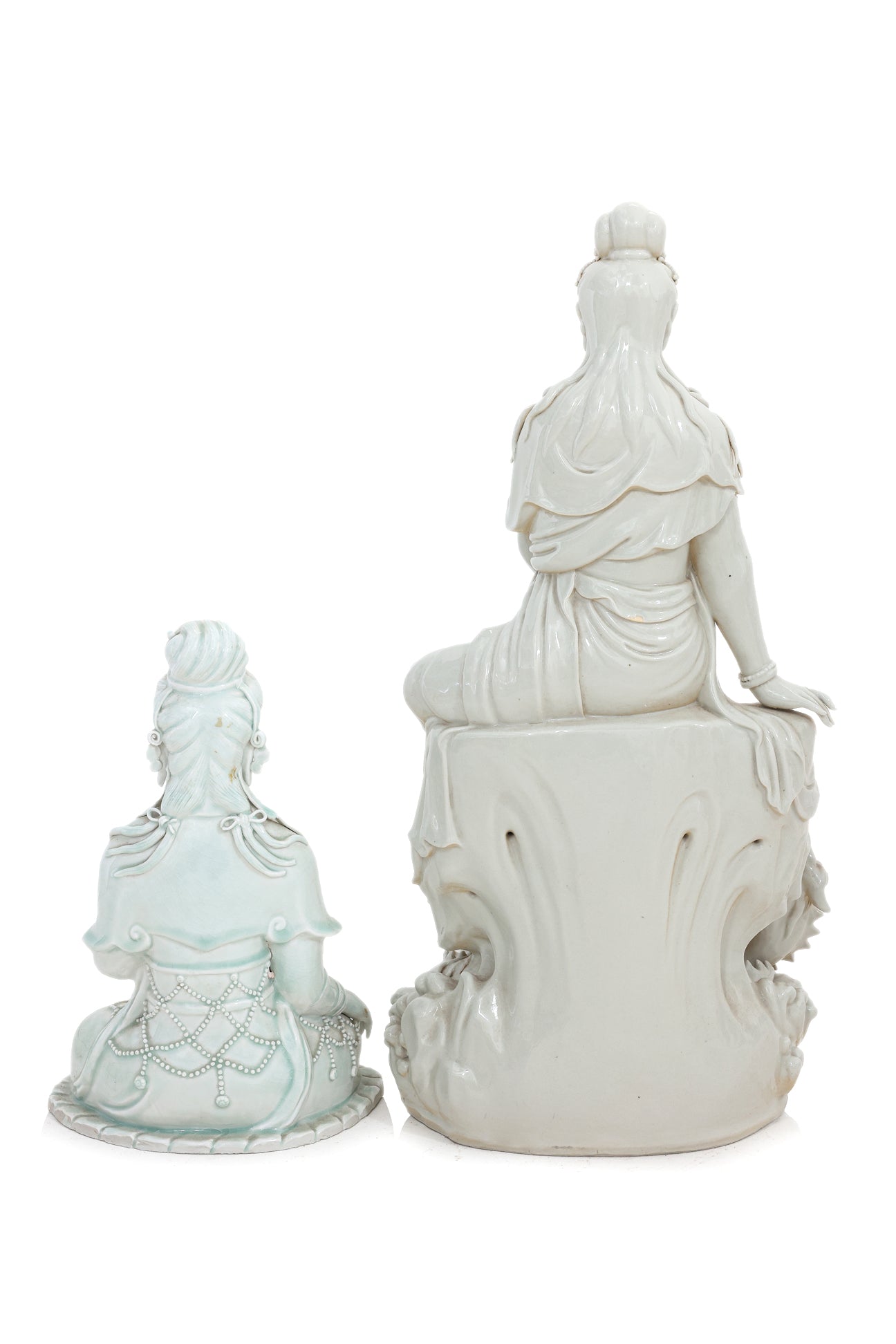 TWO BLANC DE CHINE GLAZED GUANYIN FIGURES