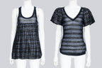 SACAI - A PAIR OF 2008 SHEER NAVY AND BLACK STRIPED TOPS WITH TENCEL ACCENTS