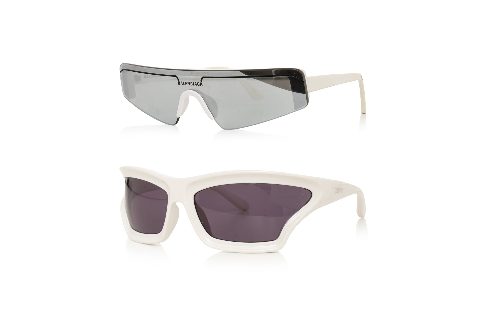 BALENCIAGA & LOEWE - TWO PAIRS OF MIRRORED VISOR SUNGLASSES