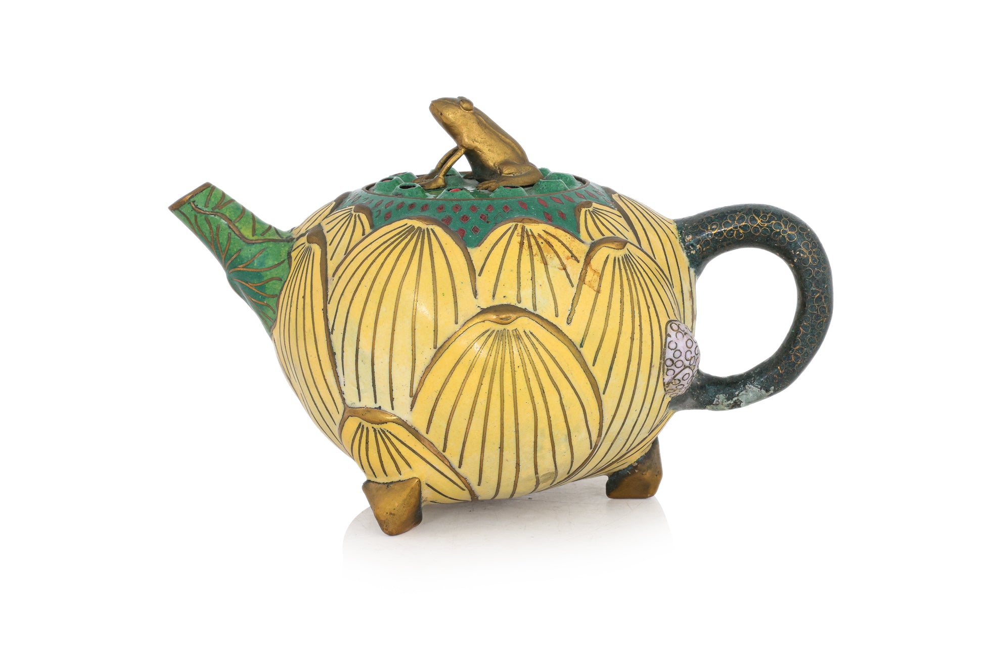A CLOISONNE ENAMEL 'YELLOW LOTUS' TEAPOT