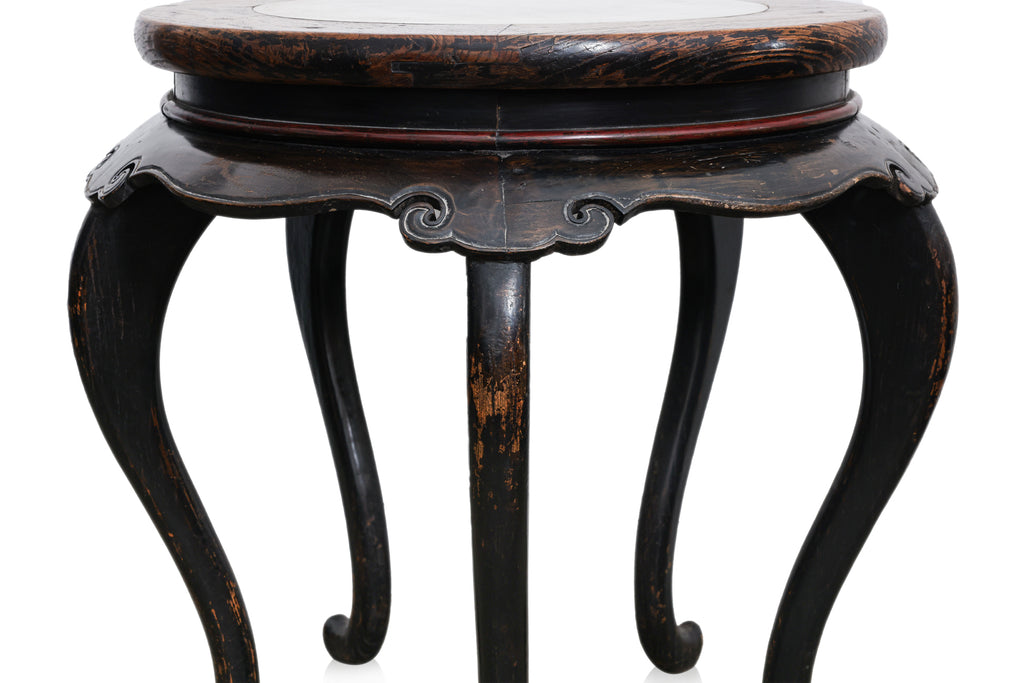 A MARBLE INSET ELM CIRCULAR OCCASIONAL TABLE