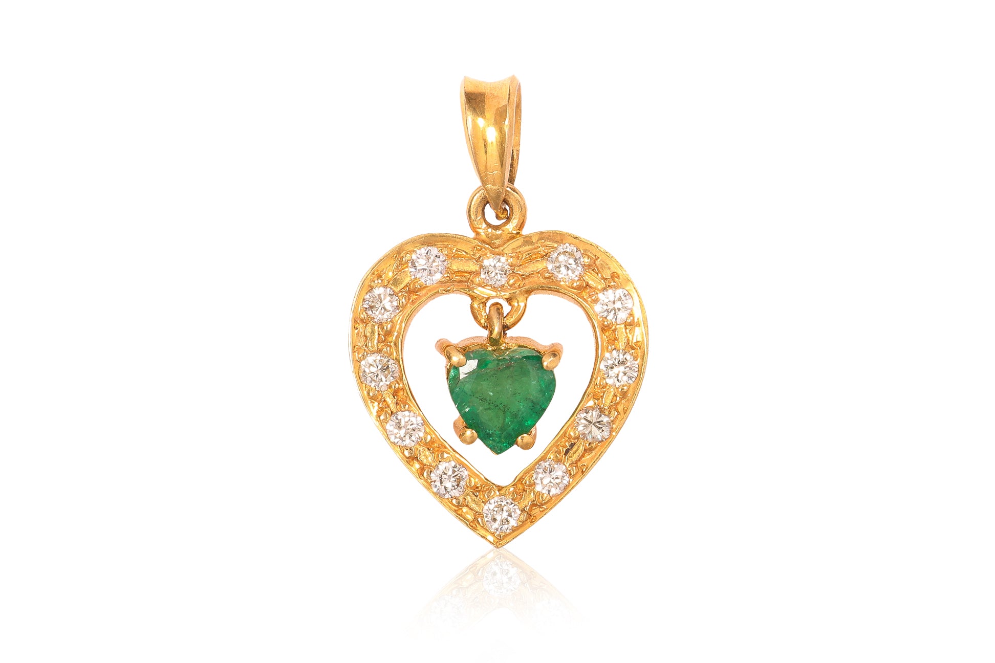 A HIGH KARAT GOLD EMERALD AND DIAMOND 'HEART' PENDANT