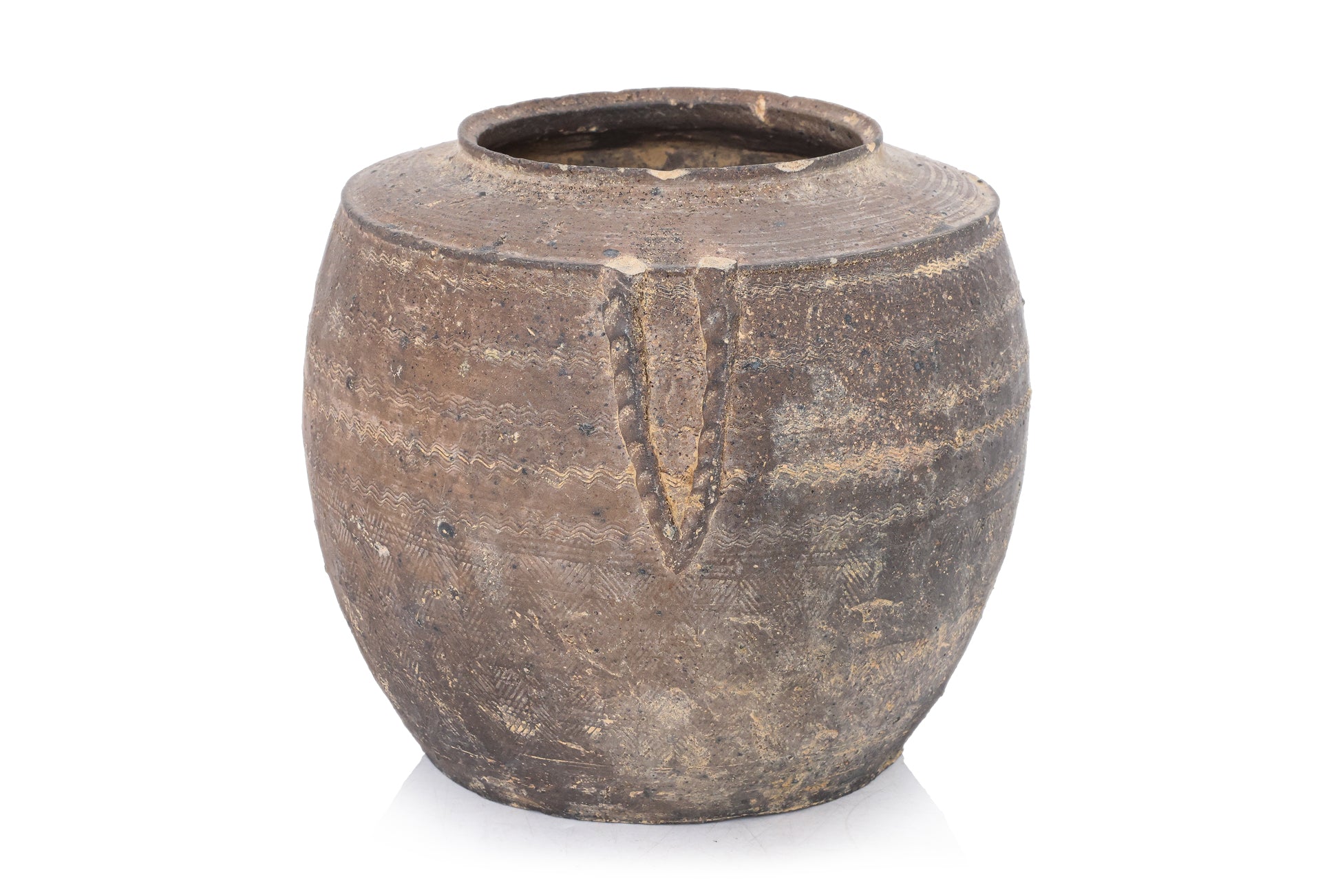 A DARK BROWN EARTHENWARE JAR