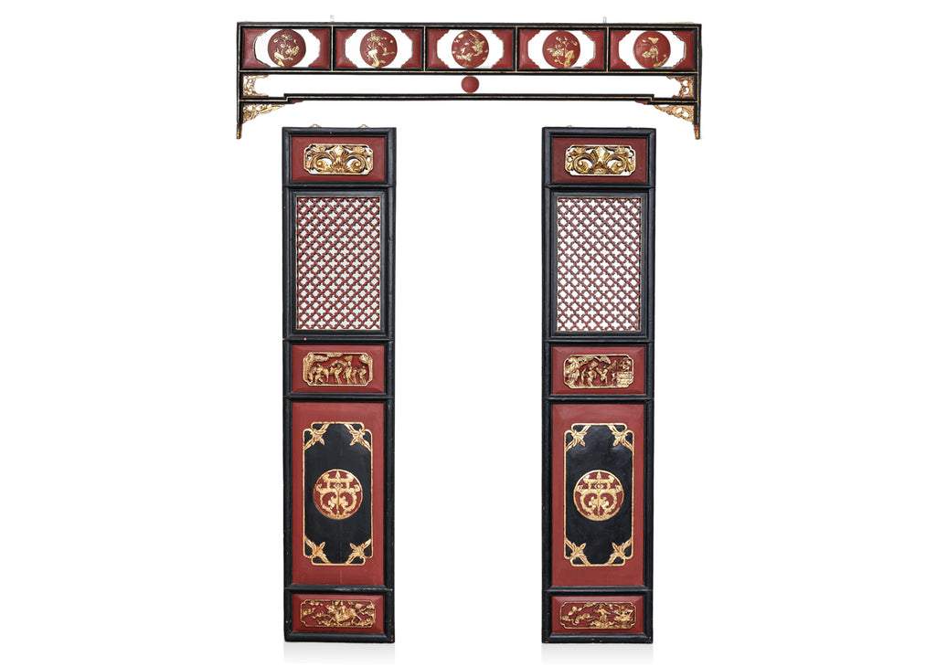 THREE PARCEL GILT AND LACQUER PANELS