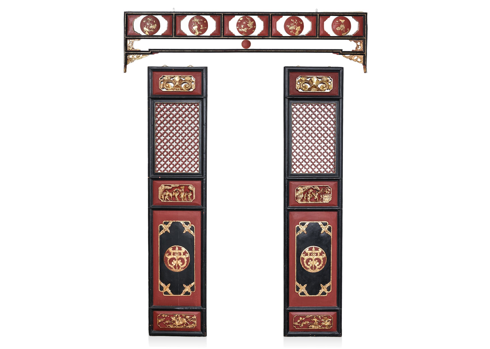 THREE PARCEL GILT AND LACQUER PANELS