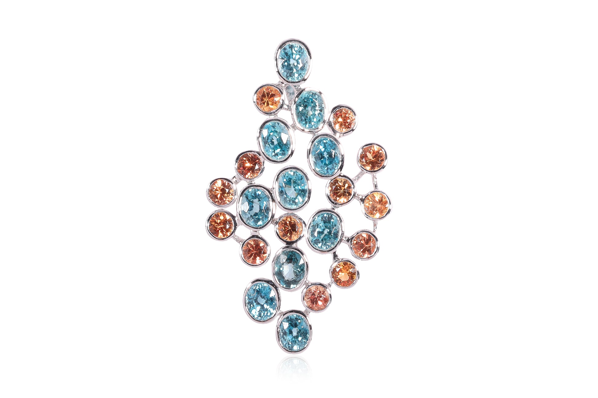 A BLUE ZIRCON AND ORANGE SAPPHIRE PENDANT
