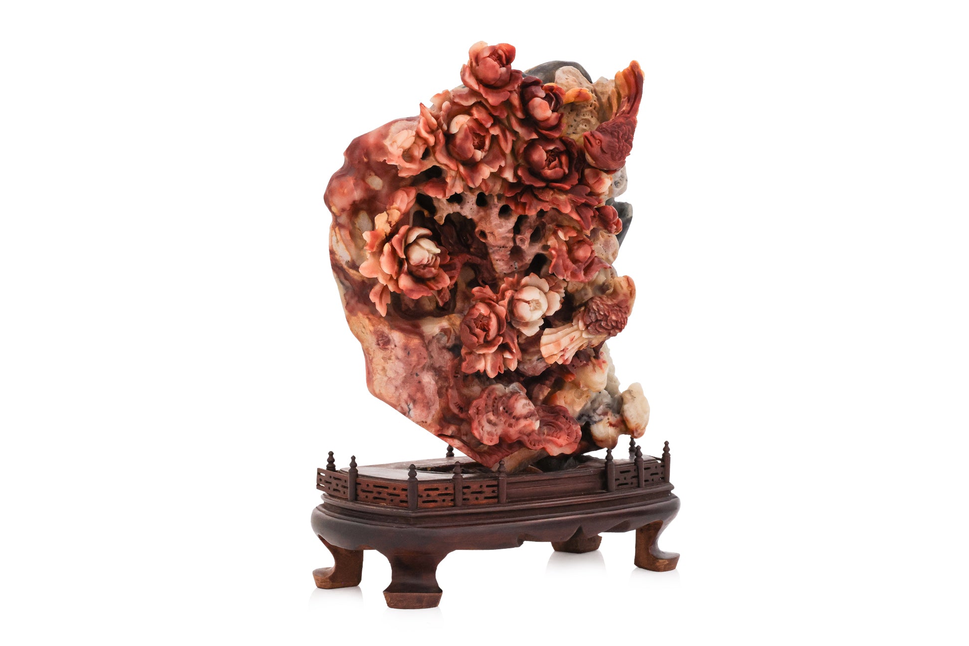 A SHOUSHAN STONE BIRD AND PEONY GROUP