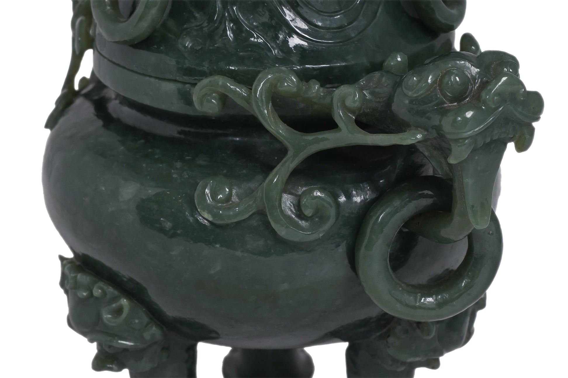 A GREEN JADE TRIPOD CENSER AND COVER