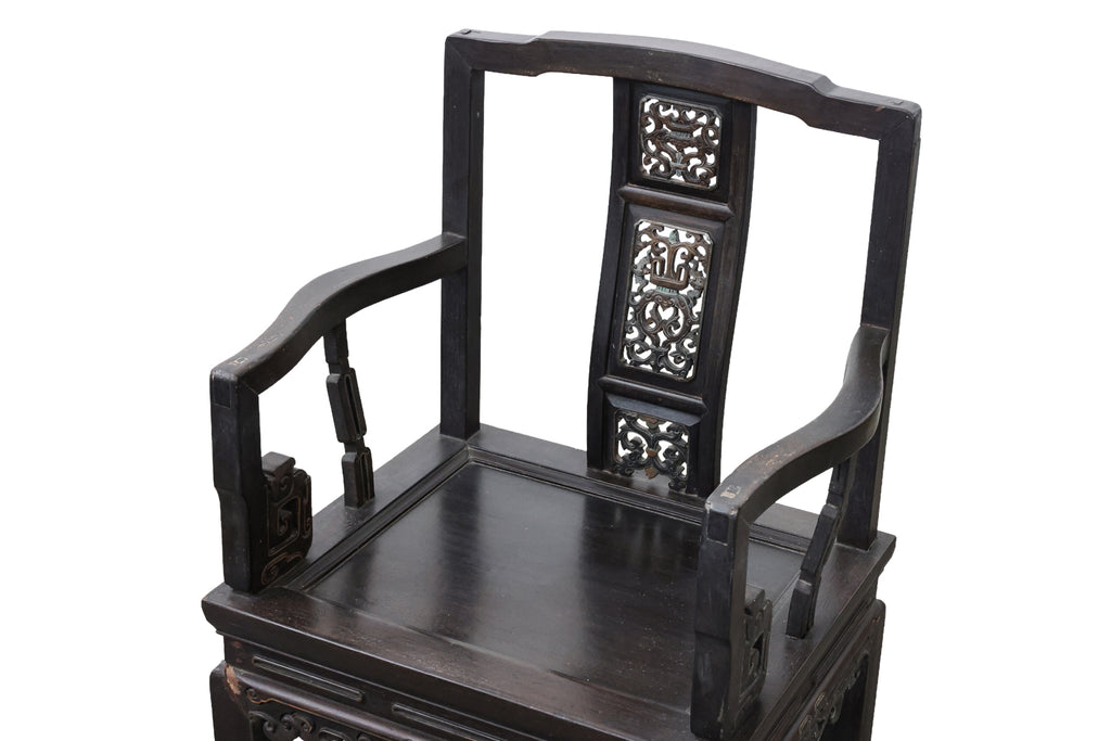 A SET OF SIX SIMILAR CHINESE CARVED HARDWOOD ARMCHAIRS