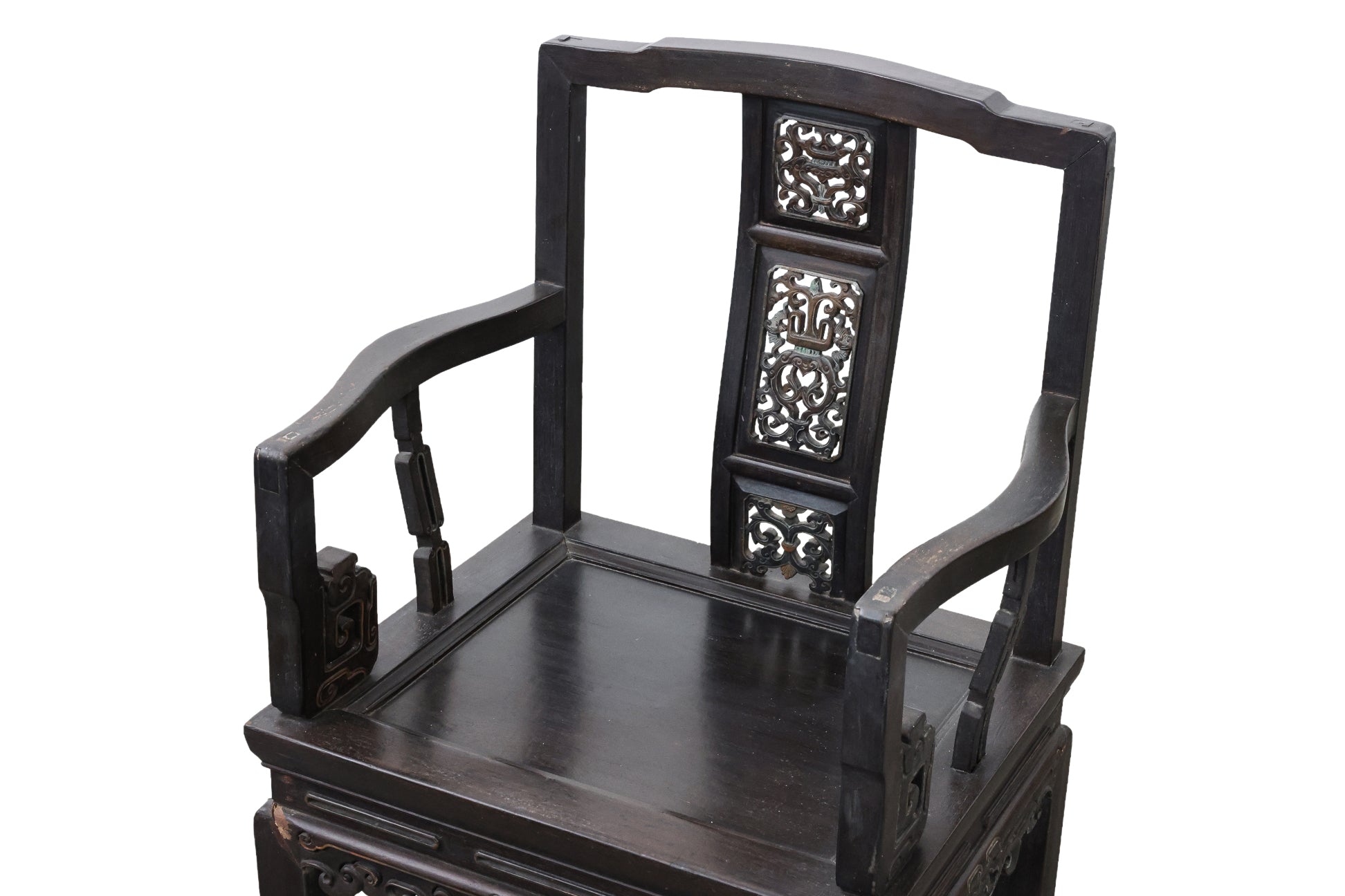 A SET OF SIX SIMILAR CHINESE CARVED HARDWOOD ARMCHAIRS