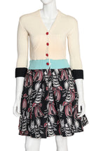 TSUMORI CHISATO - A CREAM WOOL KNIT CARDIGAN AND PRINTED SKIRT MOCK TWO-PIECE DRESS