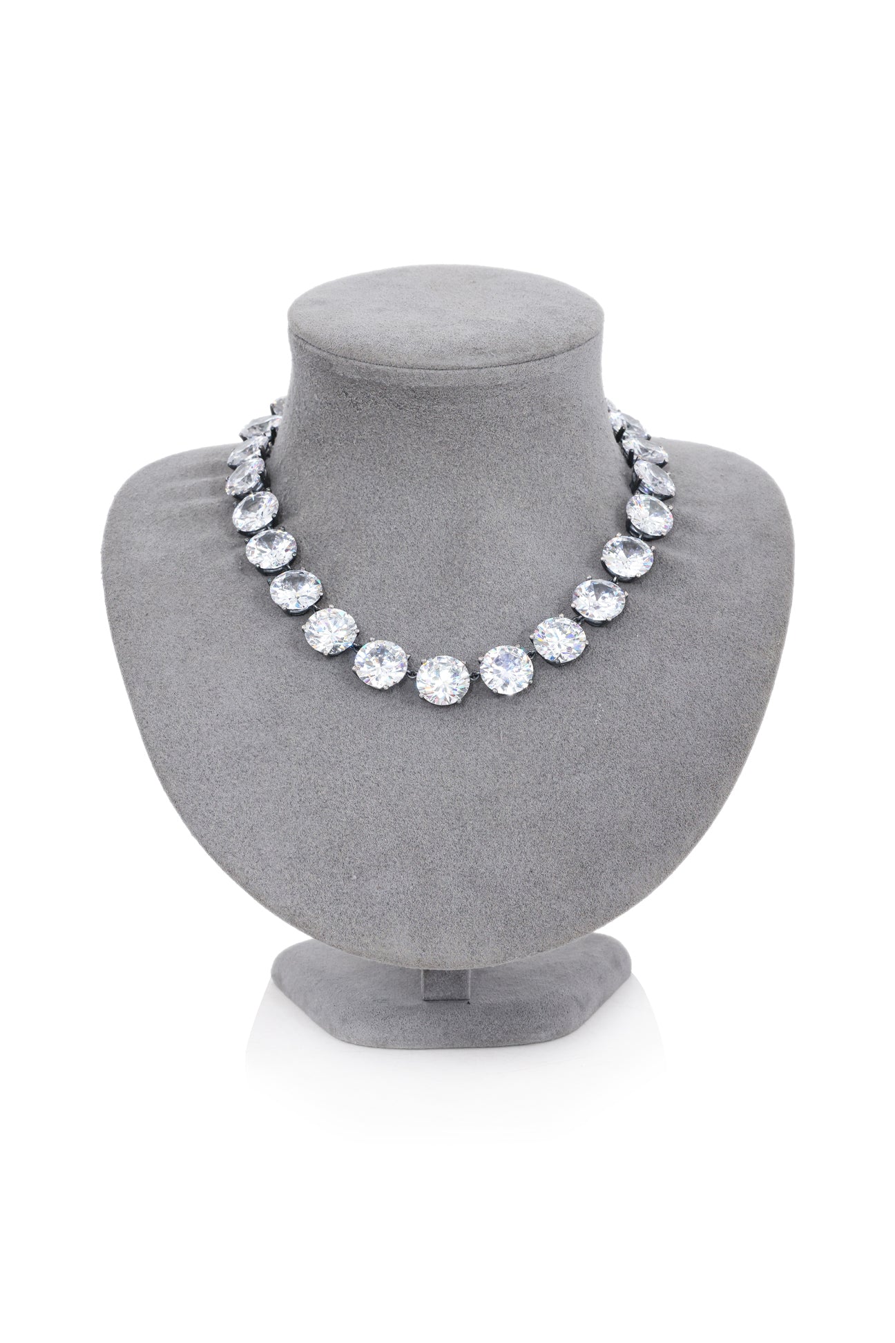BOTTEGA VENETA - A CUBIC ZIRCONIA SET OXIDISED SILVER NECKLACE WITH MATCHED EARRINGS