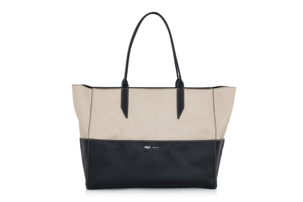 MÉTIER LONDON - A LINEN AND LEATHER 'INCOGNITO' TOTE BAG