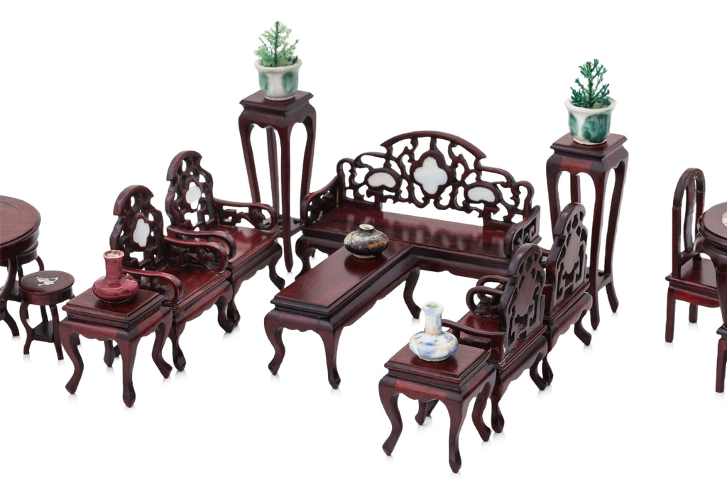 A GROUP OF MINIATURE CHINESE STYLE HARDWOOD FURNITURE